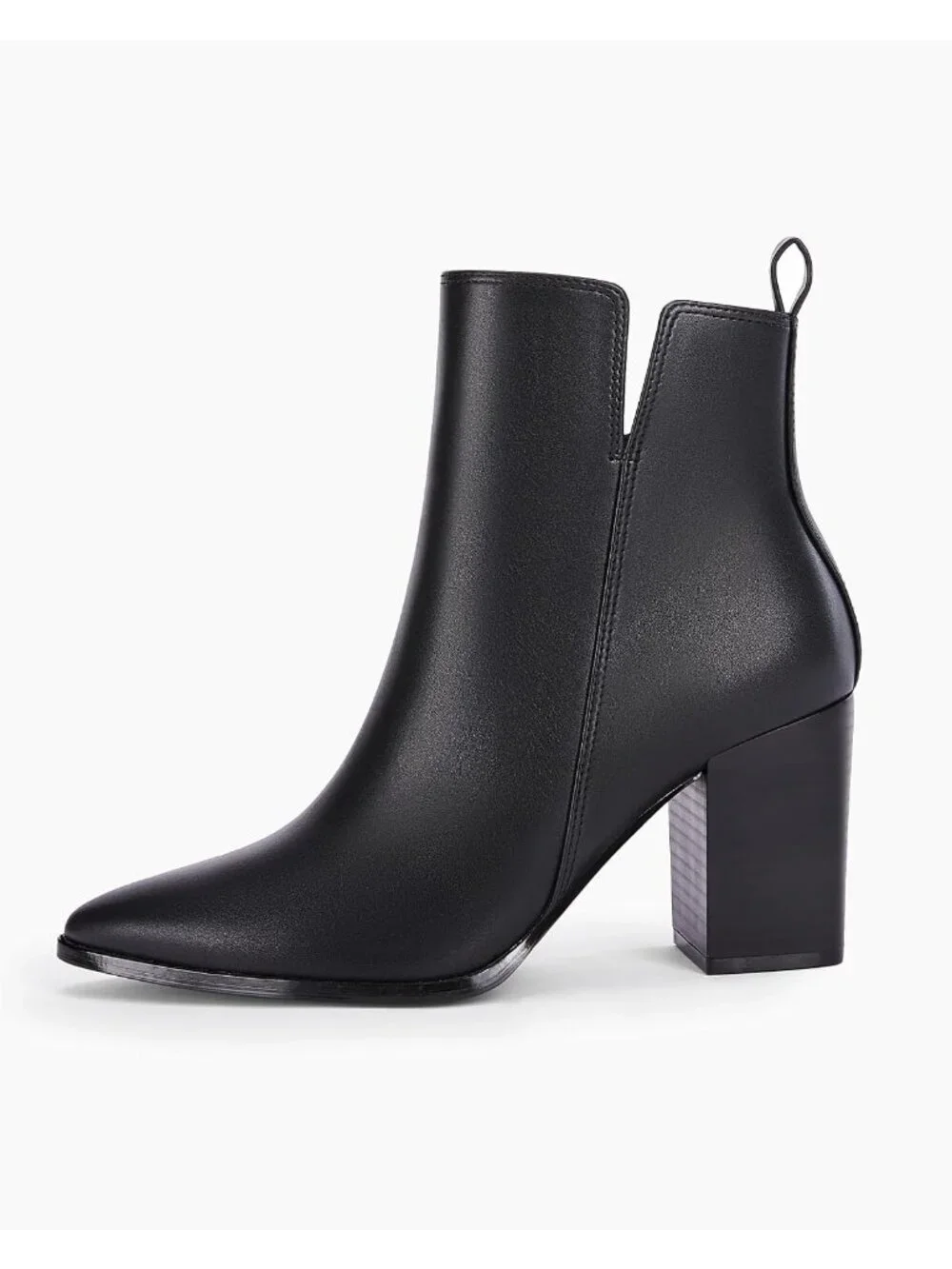 Women's Black V Cutout Pointed Toe Block Chunky Heel Side Zipper Ankle Boots